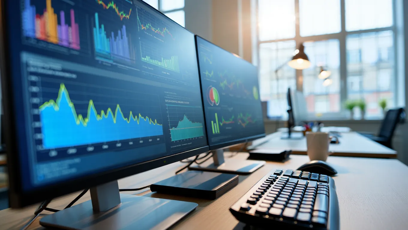 Bureau professionnel agence SEO Amiens avec écrans d'analyse et graphiques de référencement